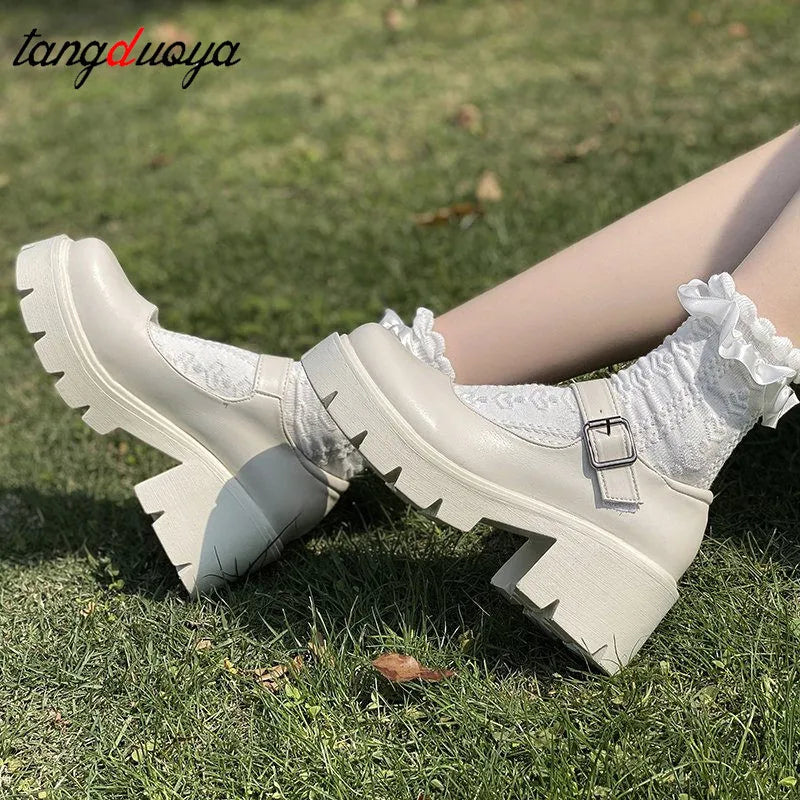 Mary Janes Platform Shoes Women's Vintage College Style Lolita Shoes Girls Black High Heel Shoes Milanni Fashion