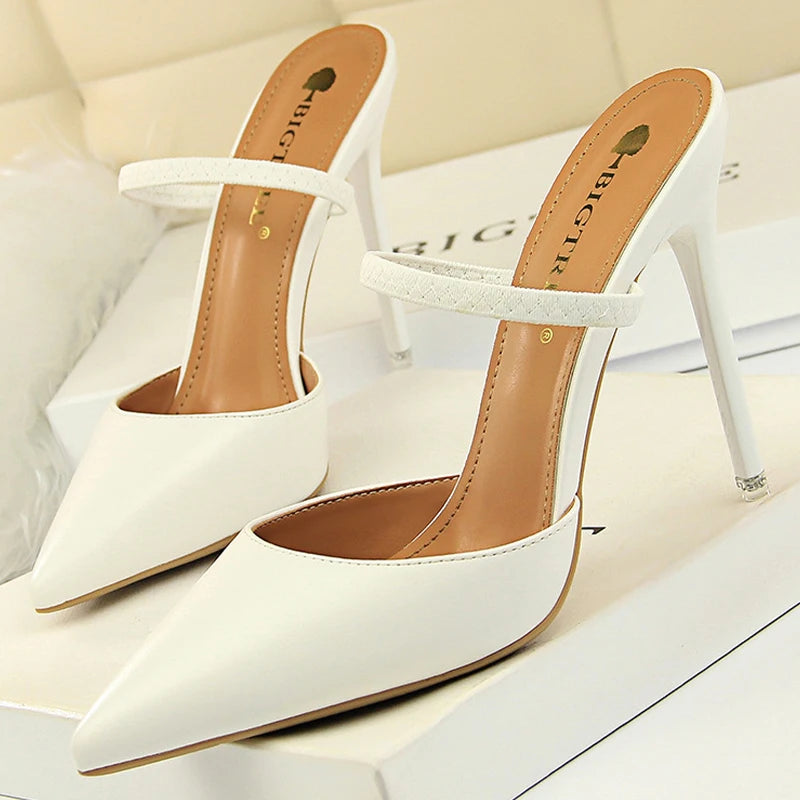 Women Summer High Heels Slippers Pu Heeled Sandals  Milanni Fashion White 39 