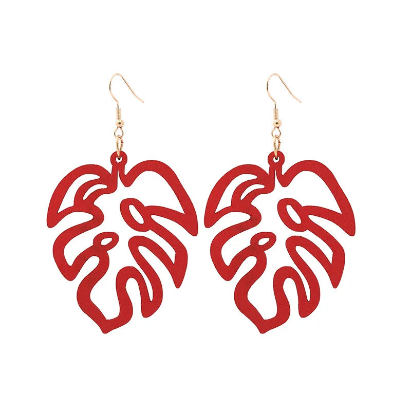 Cutout Monstera Leaf Wooden Earrings for Women Vintage Fashion Jewelry Wooden Earrings Milanni Fashion