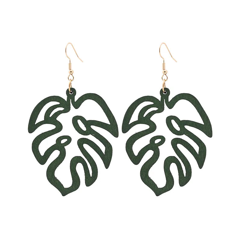 Cutout Monstera Leaf Wooden Earrings for Women Vintage Fashion Jewelry Wooden Earrings Milanni Fashion