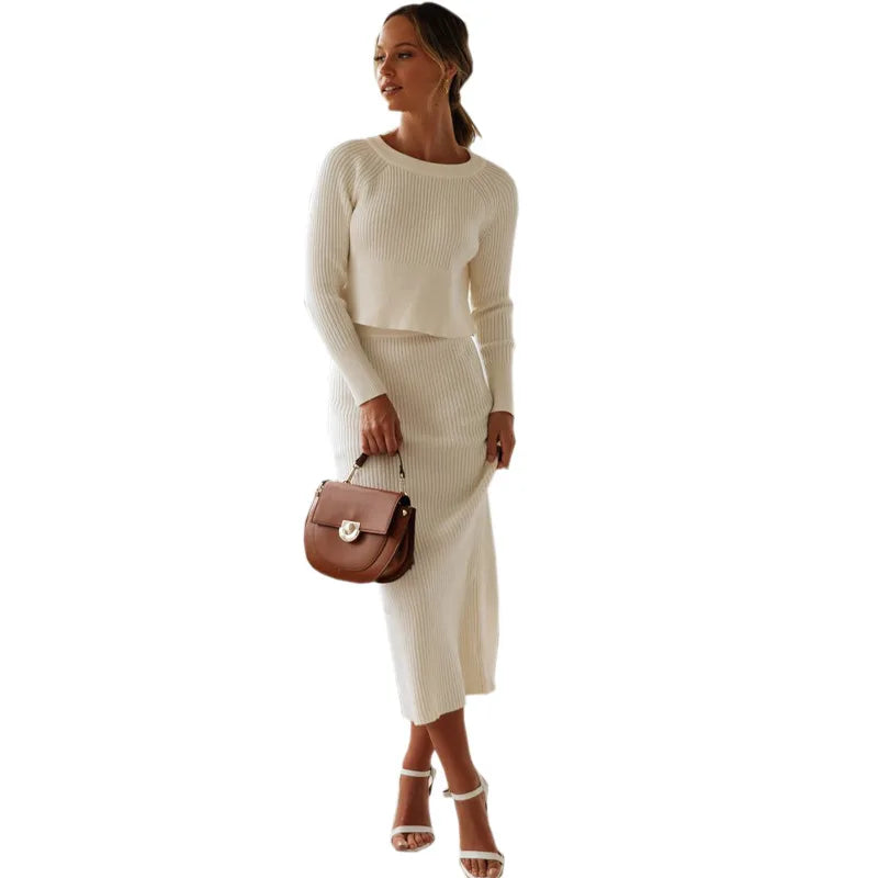 Knitted Two-Piece Set for Women: Sweater Crop Top & Bodycon Skirt Outfit Milanni Fashion