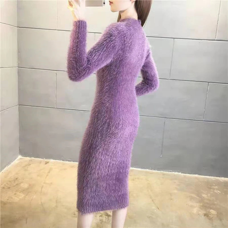 Women 2024 Imitation Mink Wool Thick Warm Turtleneck Sweater Dress  Milanni Fashion   