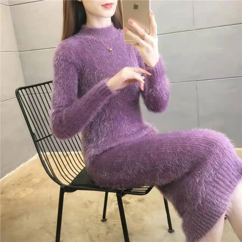 Women 2024 Imitation Mink Wool Thick Warm Turtleneck Sweater Dress  Milanni Fashion   