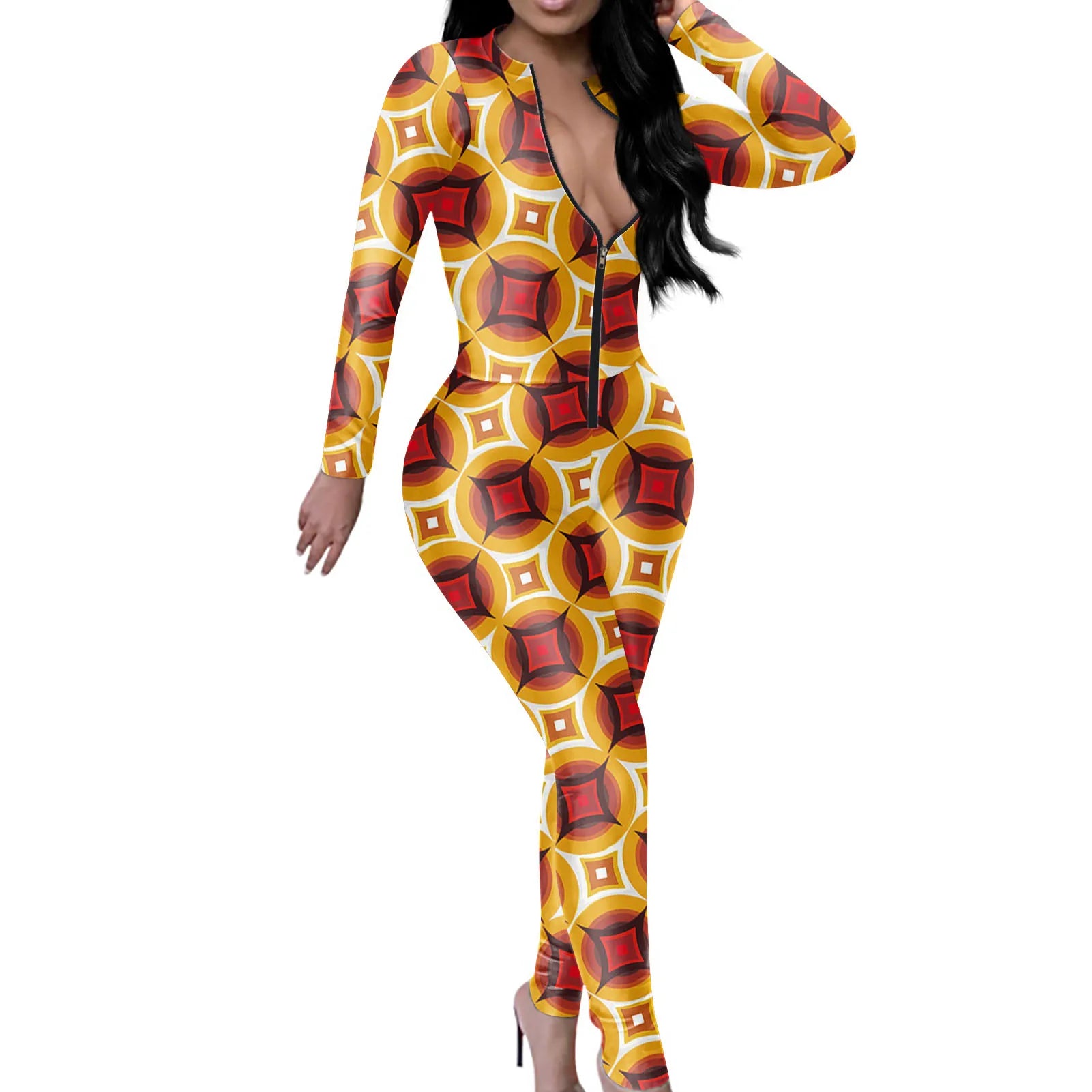 High-Quality Hawaiian Style Women's One Piece Suit Slim Fit Top and Tight Pants Yellow Mature Set  Milanni Fashion   