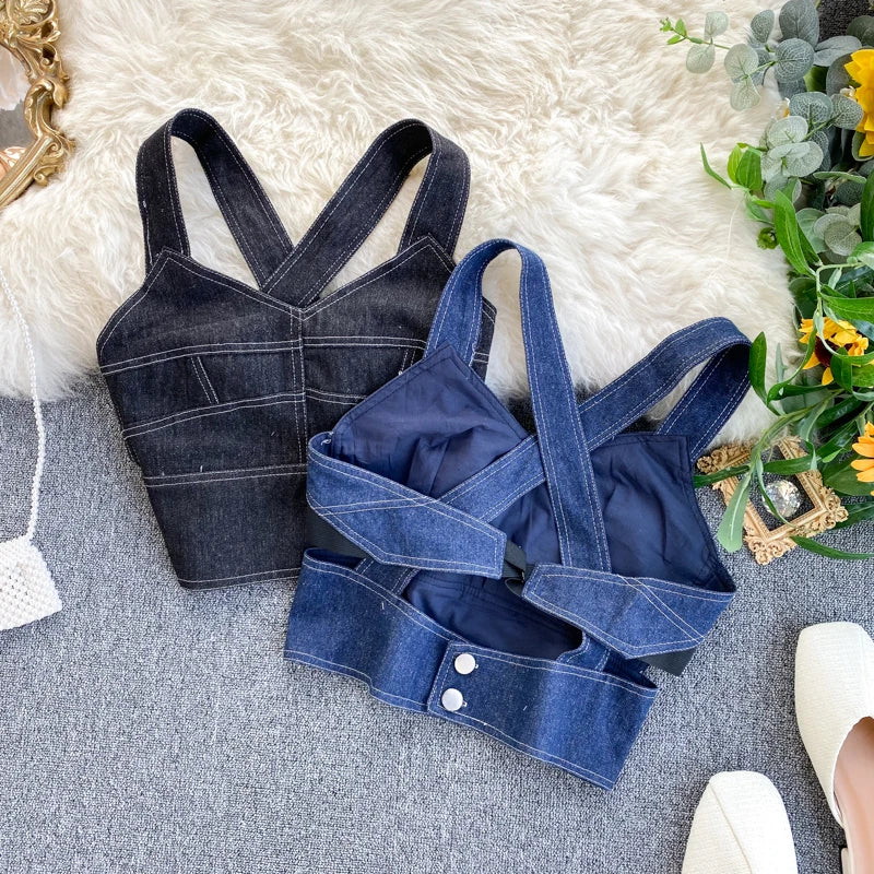 Vintage Denim Vest for Women Sexy Club Party Night Chic Cotton Jeans Bralette  Milanni Fashion   