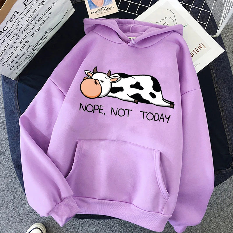 Nope Not Today Kawaii Women Sweatshirt Spring Autumn Pullovers Hoodie Funny Cows Print Streetwear Milanni Fashion