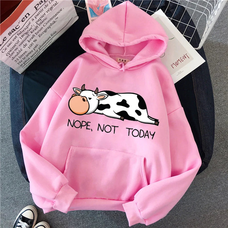 Nope Not Today Kawaii Women Sweatshirt Spring Autumn Pullovers Hoodie Funny Cows Print Streetwear Milanni Fashion