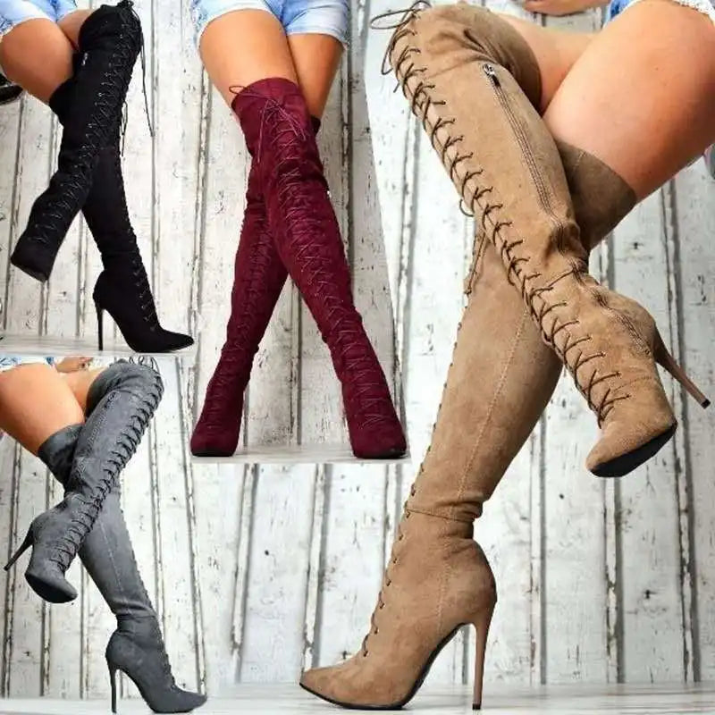 Sexy Thin Heel Super High Heel Pointed Toe Knee High Boots for Women Fashionable Footwear Milanni Fashion