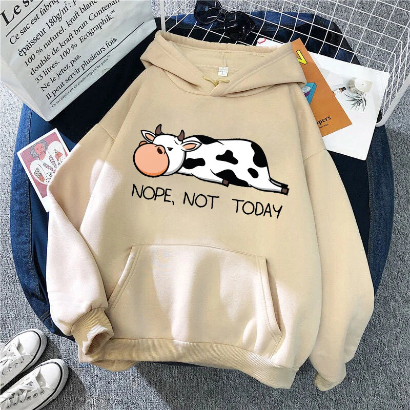 Nope Not Today Kawaii Women Sweatshirt Spring Autumn Pullovers Hoodie Funny Cows Print Streetwear Milanni Fashion