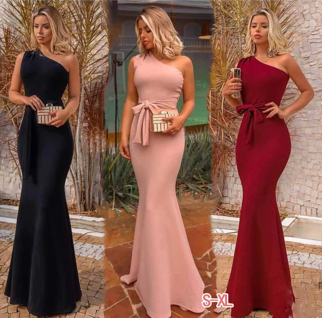 One-Shoulder Dinner Evening Dress Elegant Sleeveless A-line Long Dress Maxi Dress Milanni Fashion   