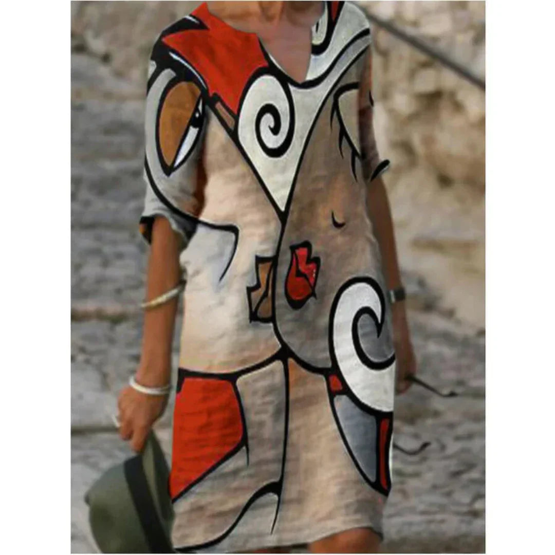 Anja | Women's Long Sleeve Abstract Pattern Shift Dress