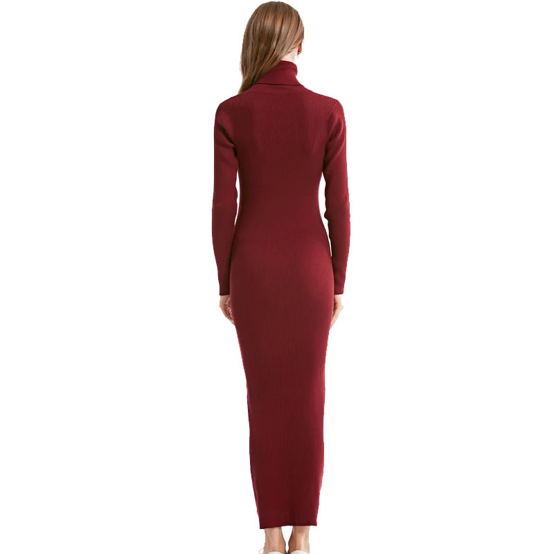 Women Sexy Party Dress Knit Style Long Sleeve Turtleneck Winter Maxi Dress  Milanni Fashion   