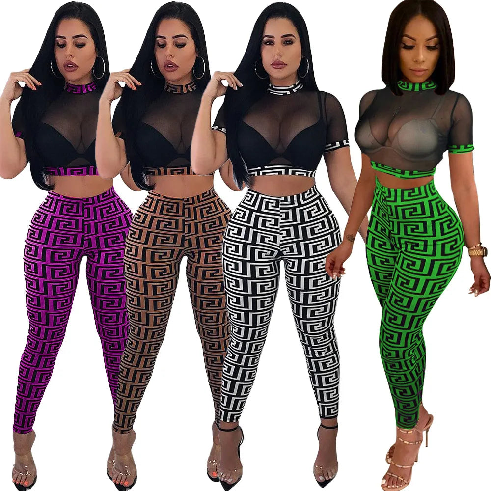 Sexy Sheer Two Piece Set Mesh Crop Top & Pencil Pants for Women’s Party & Club Outfit Milanni Fashion