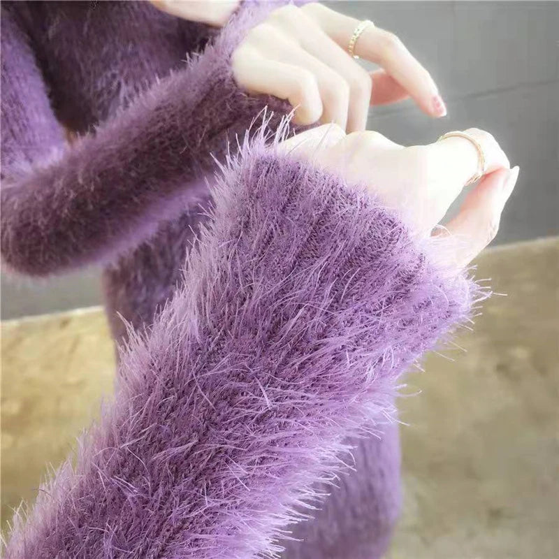 Women 2024 Imitation Mink Wool Thick Warm Turtleneck Sweater Dress  Milanni Fashion   