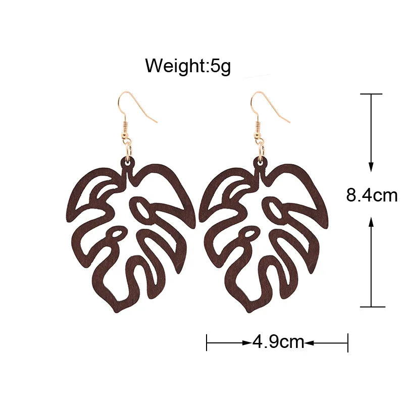 Cutout Monstera Leaf Wooden Earrings for Women Vintage Fashion Jewelry Wooden Earrings Milanni Fashion