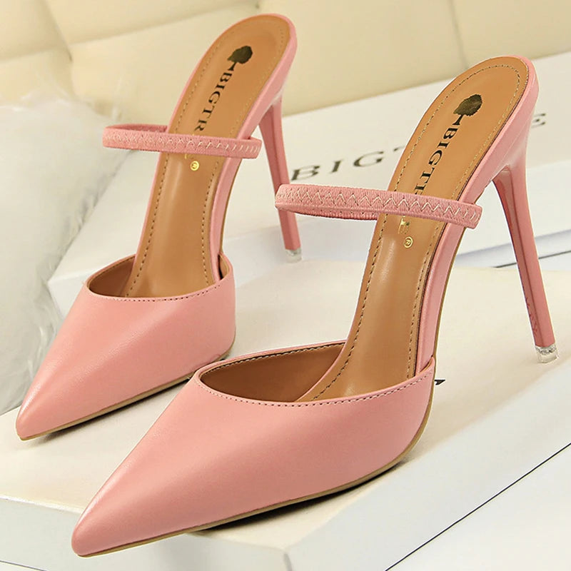 Women Summer High Heels Slippers Pu Heeled Sandals  Milanni Fashion pink 39 