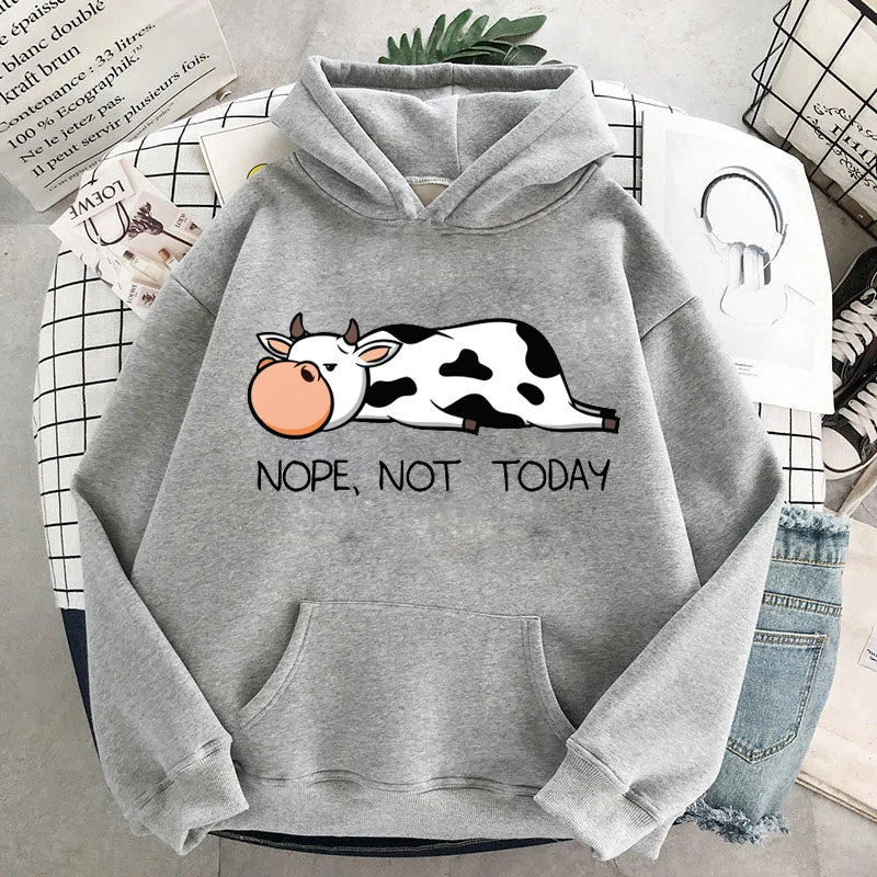 Nope Not Today Kawaii Women Sweatshirt Spring Autumn Pullovers Hoodie Funny Cows Print Streetwear Milanni Fashion