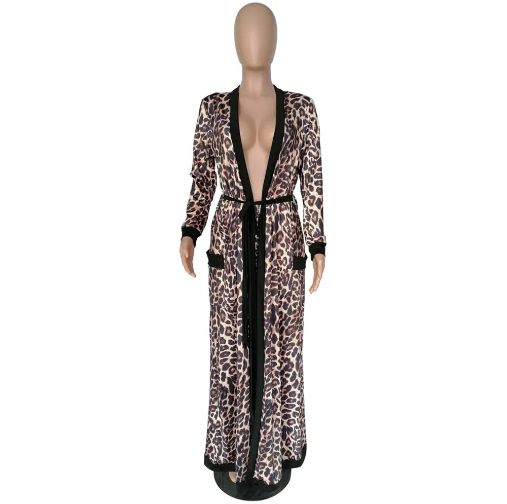 Sexy Spring Long Sleeve Coat and Pants Casual Outfit Women's Leopard Print Cardigan Suit Set Milanni Fashion