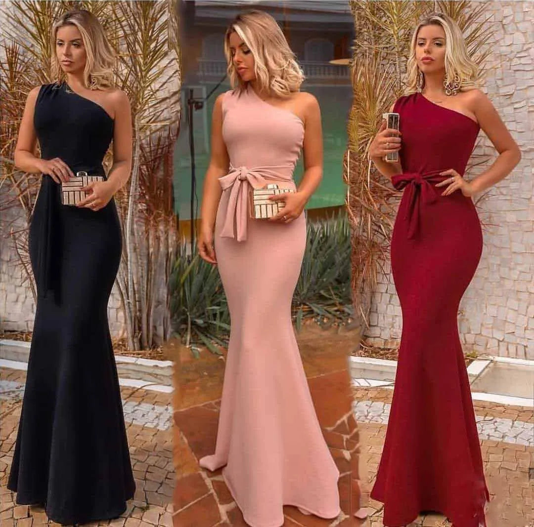 One-Shoulder Dinner Evening Dress Elegant Sleeveless A-line Long Dress Maxi Dress Milanni Fashion   