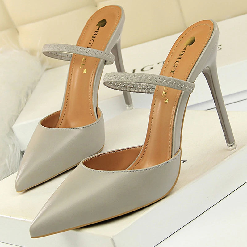 Women Summer High Heels Slippers Pu Heeled Sandals  Milanni Fashion gray 40 