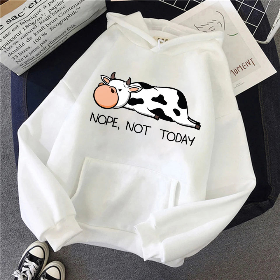 Nope Not Today Kawaii Women Sweatshirt Spring Autumn Pullovers Hoodie Funny Cows Print Streetwear Milanni Fashion