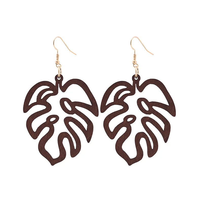 Cutout Monstera Leaf Wooden Earrings for Women Vintage Fashion Jewelry Wooden Earrings Milanni Fashion