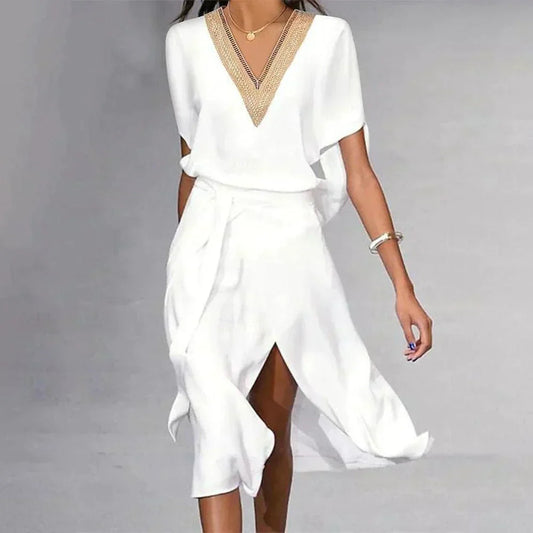 Eva | Women's Elegant V-Neck Wrap Midi Dress