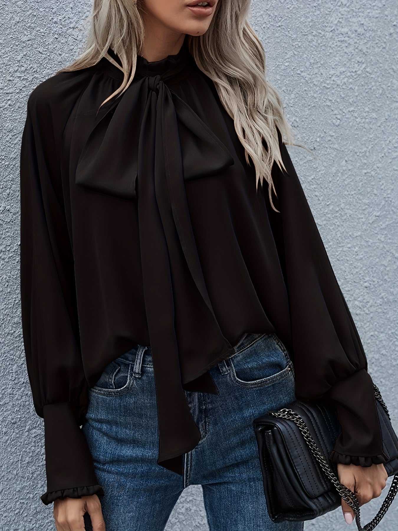 Tallulah | Tie Neck Ruffle Cuff Blouse
