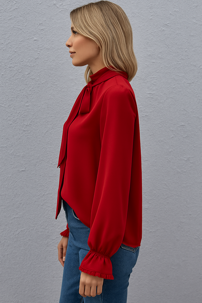 Tallulah | Tie Neck Ruffle Cuff Blouse