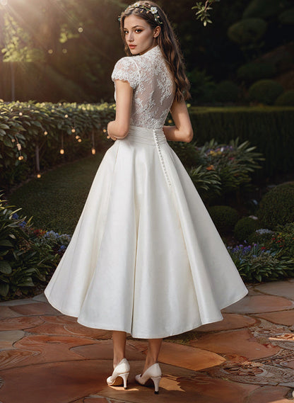 Carmen | Women's Pointed-Top V-Neck Midi Wedding Dress