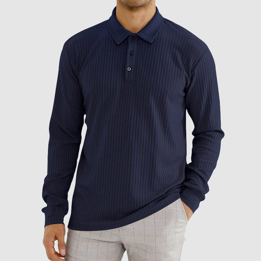 Men’s Long-Sleeve Polo Shirt with Ribbed Texture