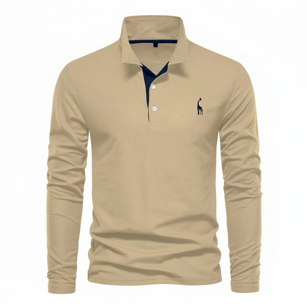 Stefano | Men’s Contrast Button Placket Long Sleeve Polo Shirt