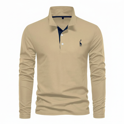 Stefano | Men’s Contrast Button Placket Long Sleeve Polo Shirt