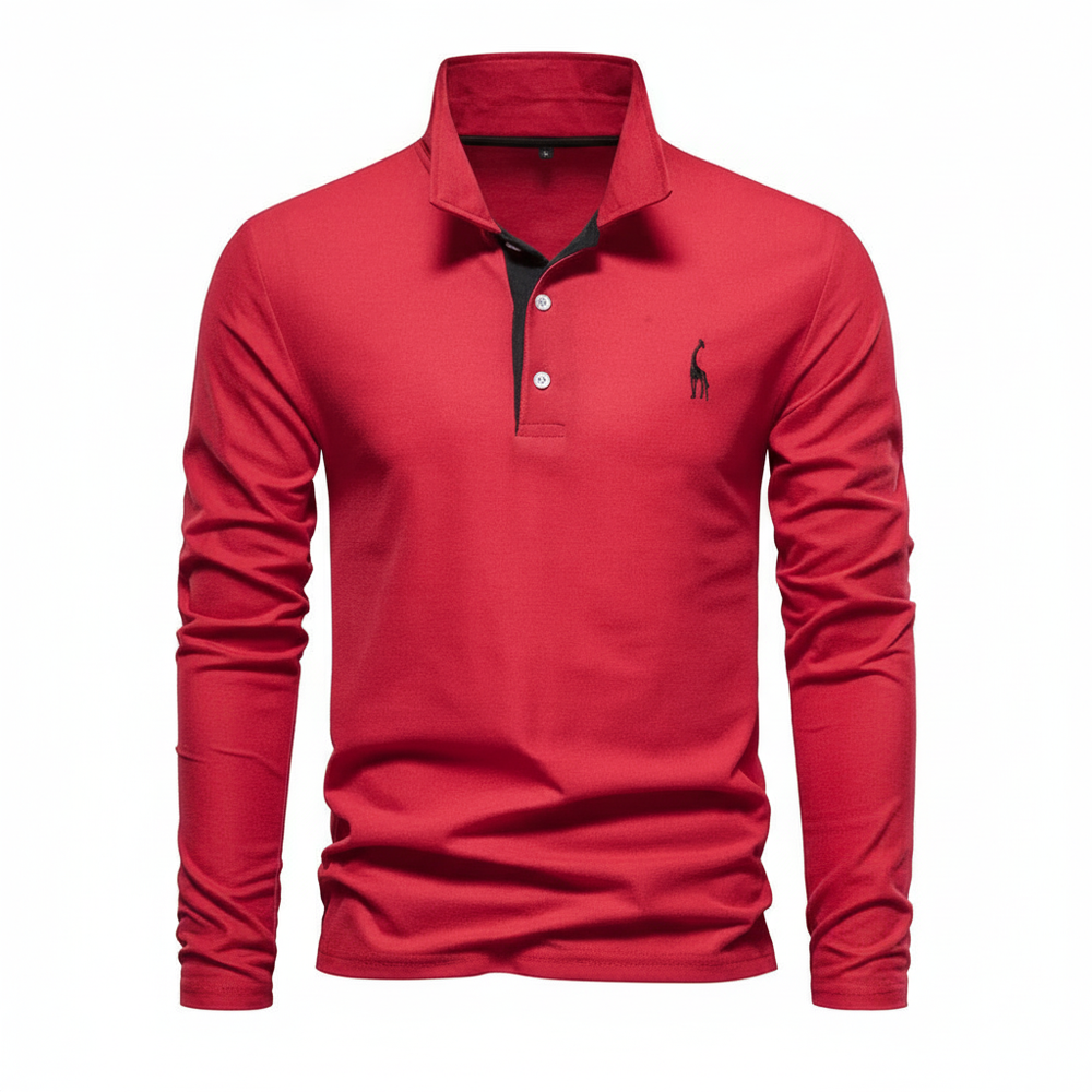Stefano | Men’s Contrast Button Placket Long Sleeve Polo Shirt