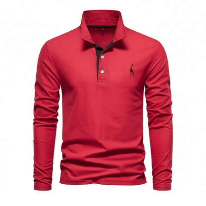 Stefano | Men’s Contrast Button Placket Long Sleeve Polo Shirt