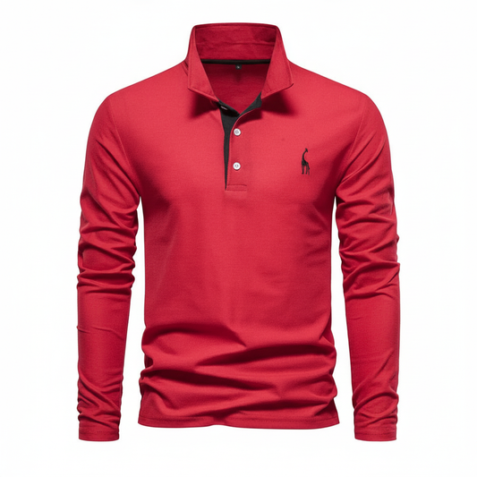 Stefano | Men’s Contrast Button Placket Long Sleeve Polo Shirt