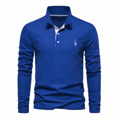 Stefano | Men’s Contrast Button Placket Long Sleeve Polo Shirt