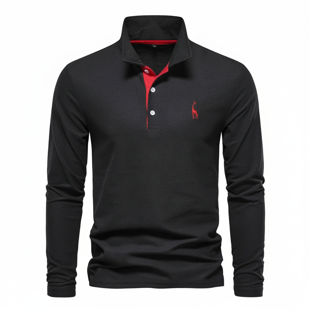 Stefano | Men’s Contrast Button Placket Long Sleeve Polo Shirt