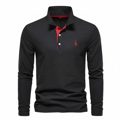 Stefano | Men’s Contrast Button Placket Long Sleeve Polo Shirt