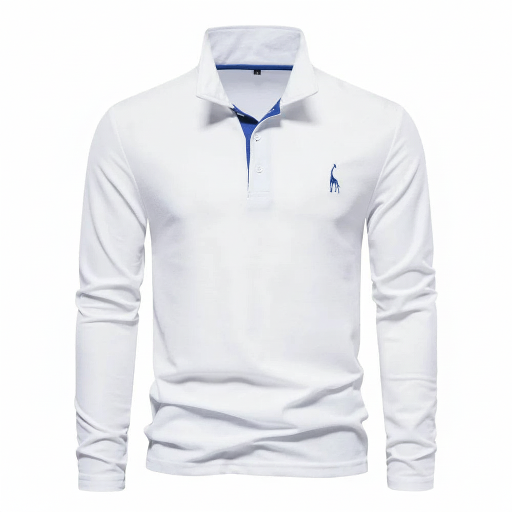 Stefano | Men’s Contrast Button Placket Long Sleeve Polo Shirt