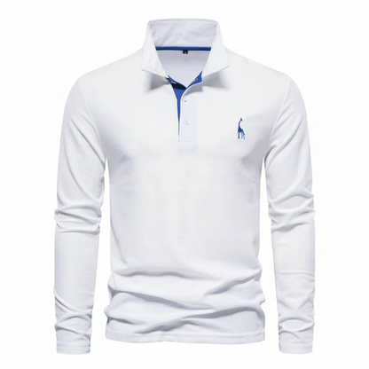 Stefano | Men’s Contrast Button Placket Long Sleeve Polo Shirt
