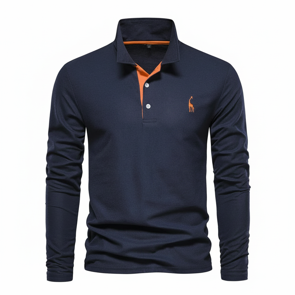 Stefano | Men’s Contrast Button Placket Long Sleeve Polo Shirt