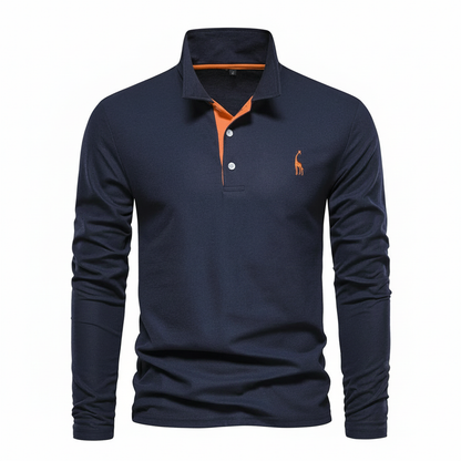 Stefano | Men’s Contrast Button Placket Long Sleeve Polo Shirt