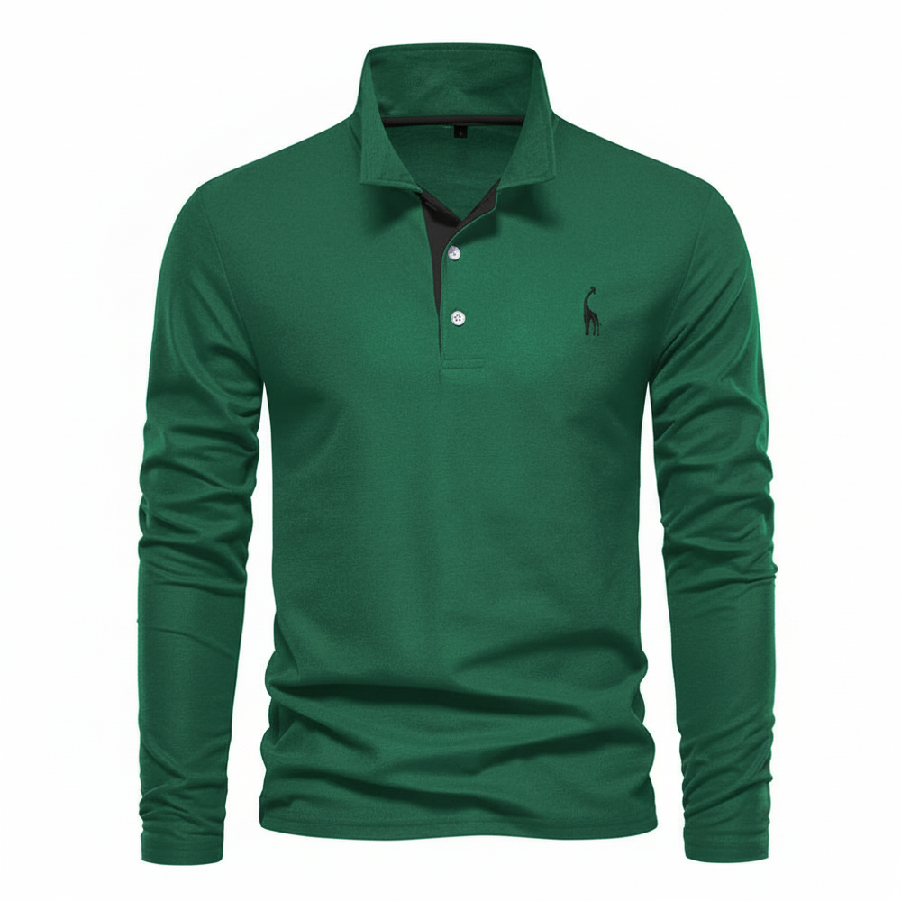 Stefano | Men’s Contrast Button Placket Long Sleeve Polo Shirt