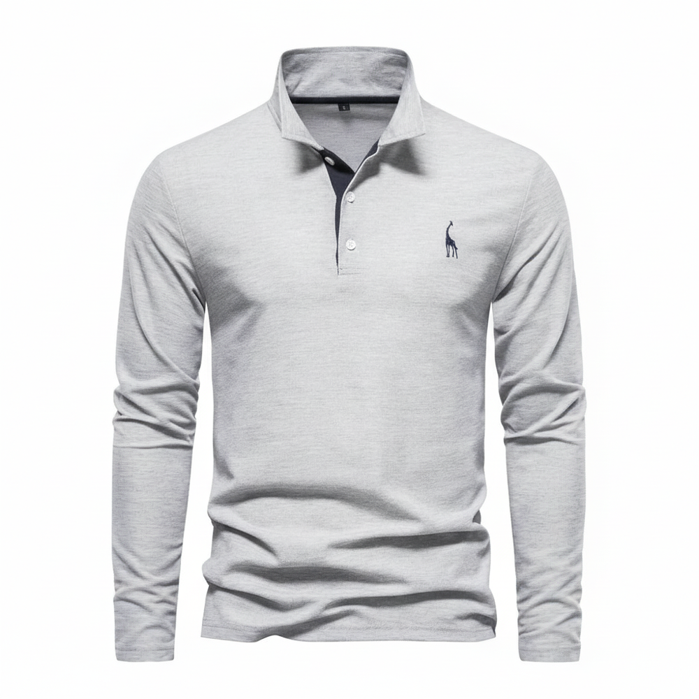 Stefano | Men’s Contrast Button Placket Long Sleeve Polo Shirt