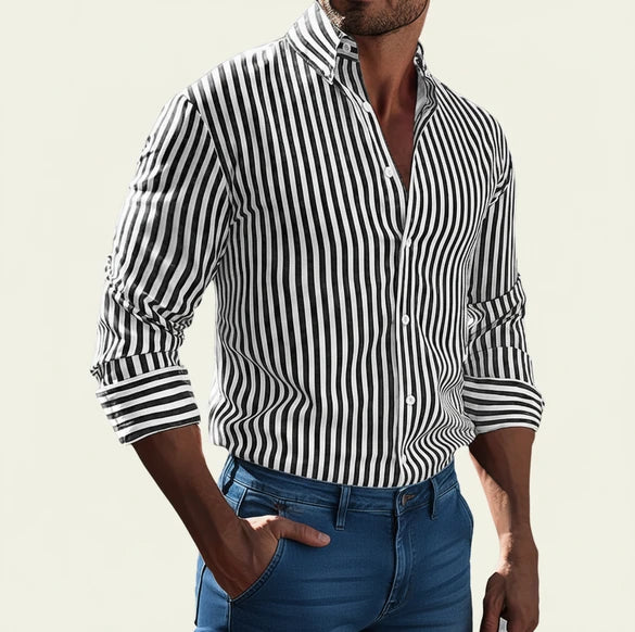 Bastiano | Men’s Vertical Stripe Button-Up Shirt