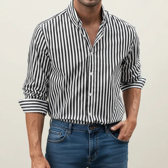 Bastiano | Men’s Vertical Stripe Button-Up Shirt