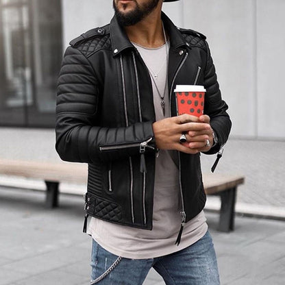 Morris | Men's Padded Biker-Style Leather Jacket with Zipper