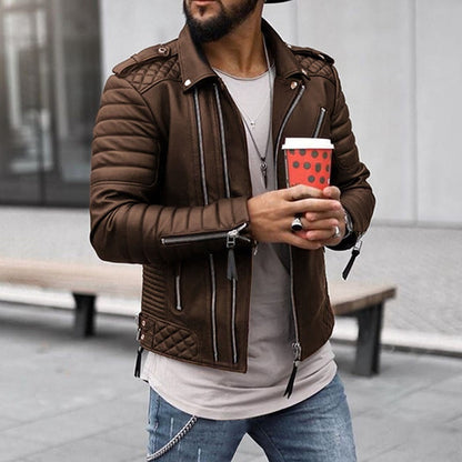 Morris | Men's Padded Biker-Style Leather Jacket with Zipper