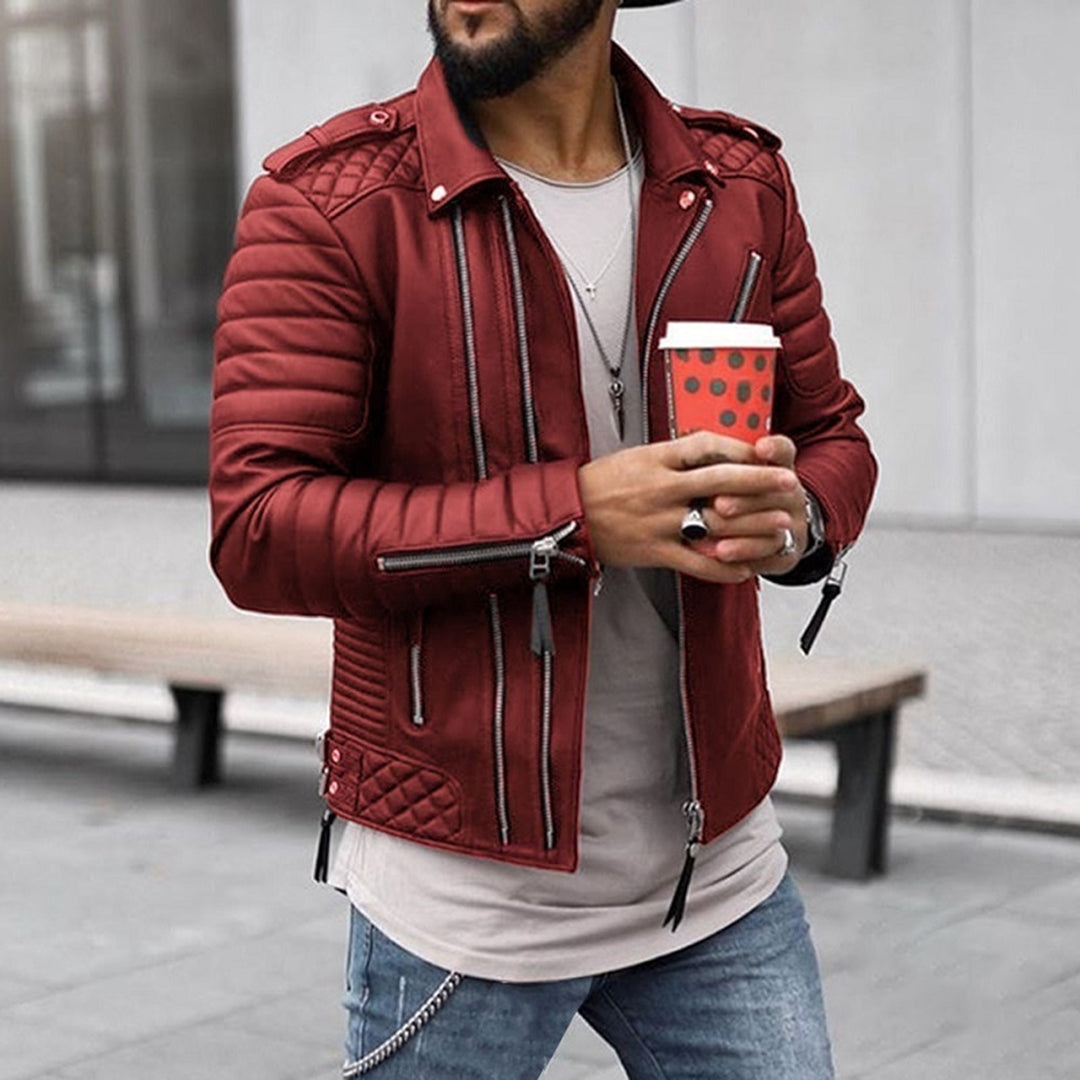 Morris | Men's Padded Biker-Style Leather Jacket with Zipper
